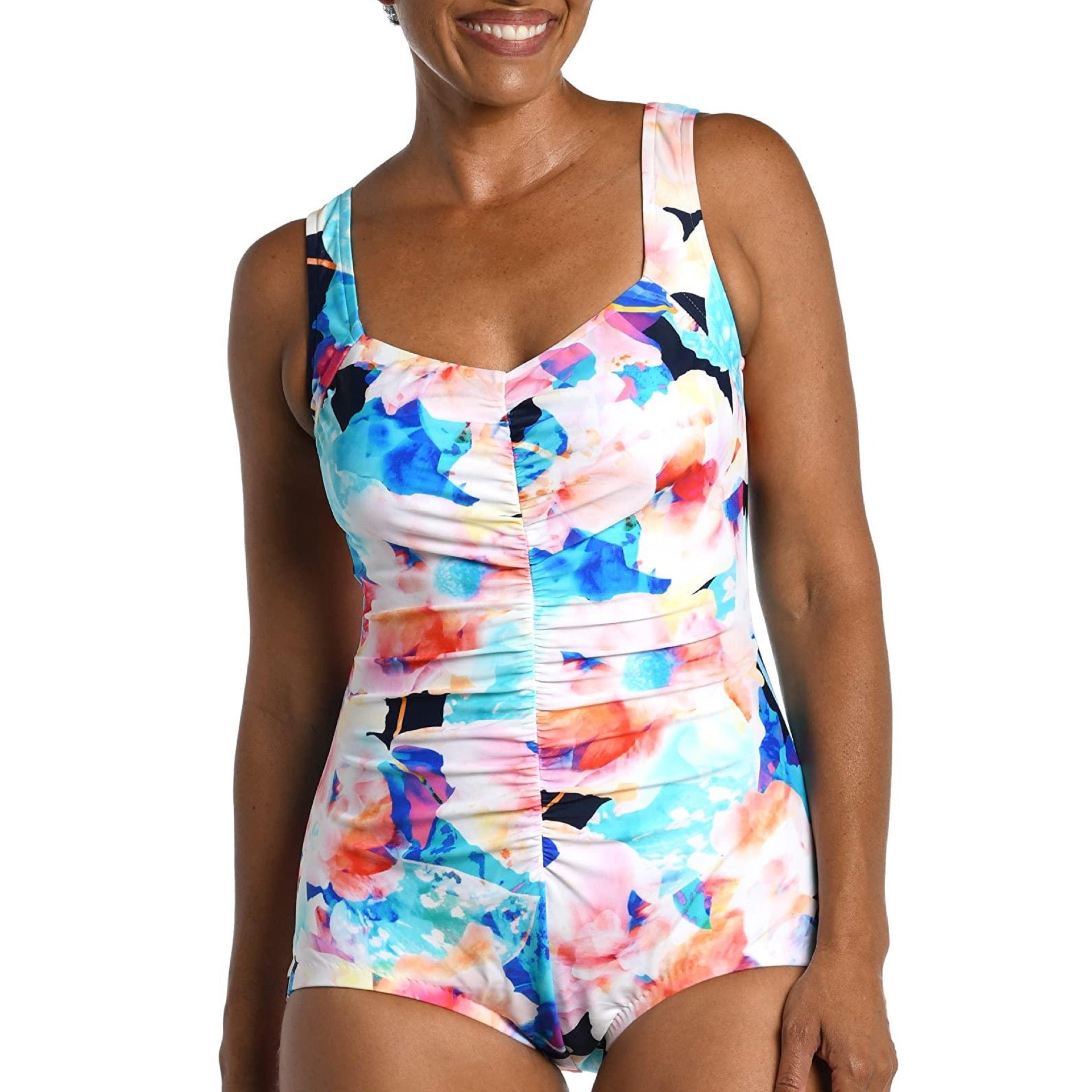Maxine of Hollywood Women S One Piece Bathing Suit Shirred Girl Leg Swimsuit