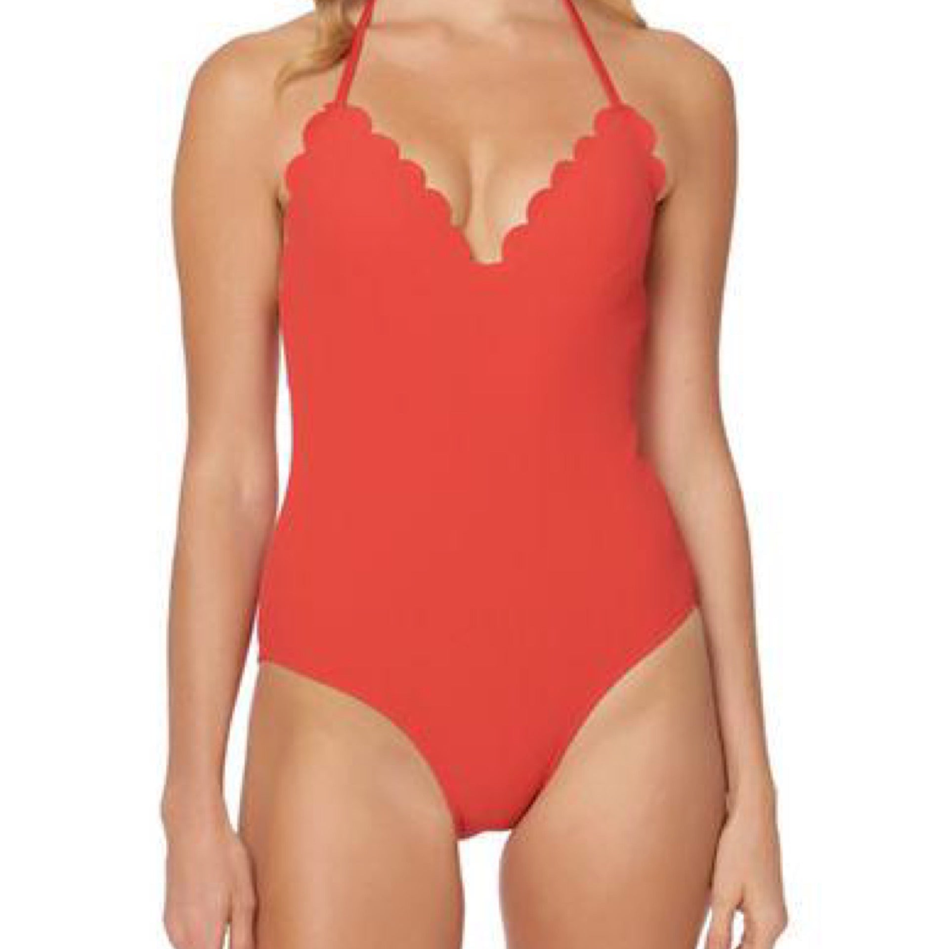 Jessica Simpson Scalloped One-Piece Swimsuit-Red