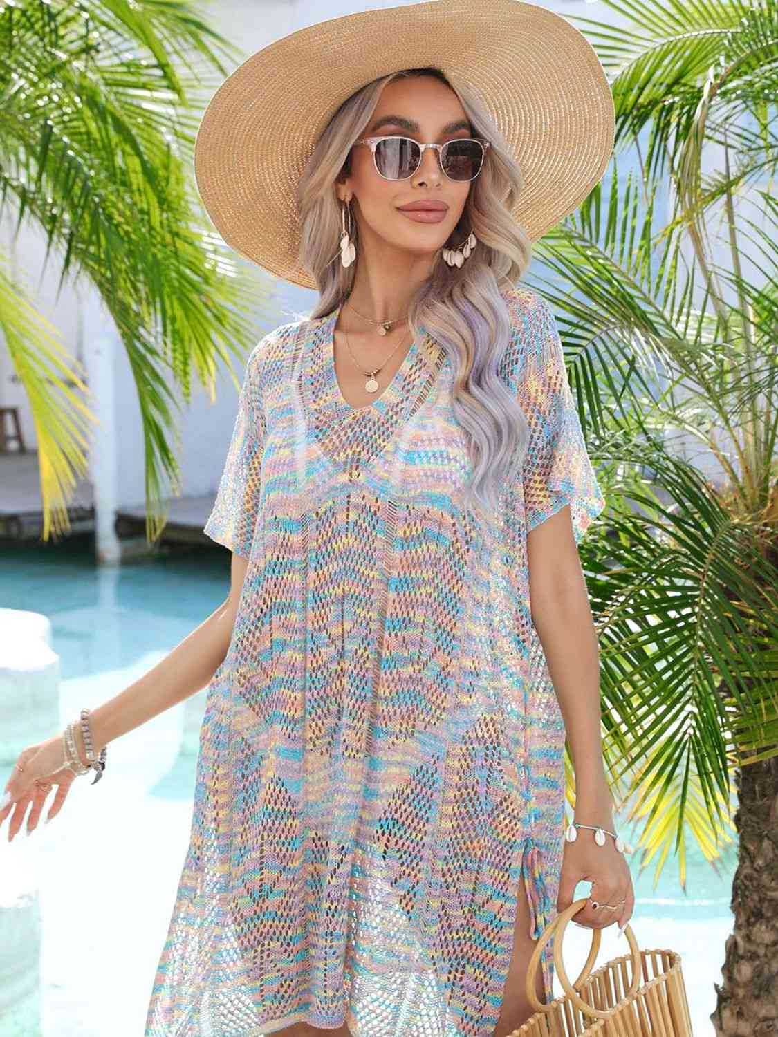 Multicolored Openwork Tassel Slit Cover-Up Trendsi