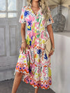 Devine Printed Johnny Collar Button Down Short Sleeve Midi Shirt Dress Trendsi