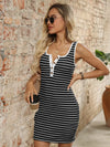 Striped Button Front Wide Strap Tank Dress Trendsi