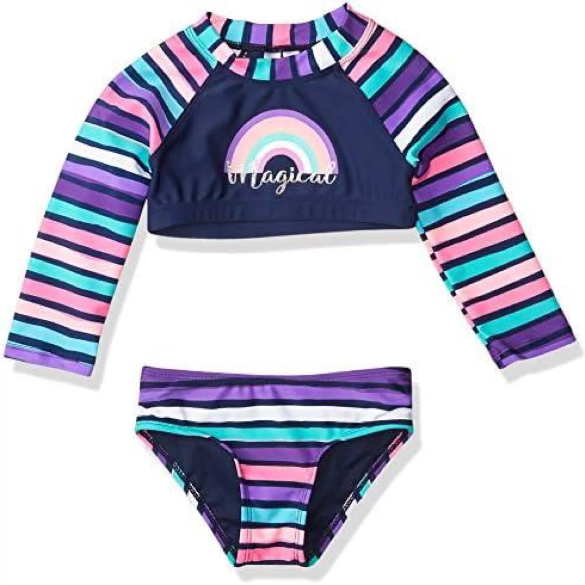 Limited Too Girls Printed Two Piece Long Sleeve Rashguard Swimsuits Limited Too