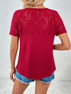 Lace Detail V-Neck Short Sleeve T-Shirt Trendsi