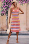 Striped Tie Shoulder Split Cover Up Dress Trendsi