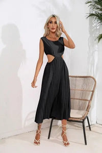 Cutout Ruched Round Neck Tank Dress Trendsi