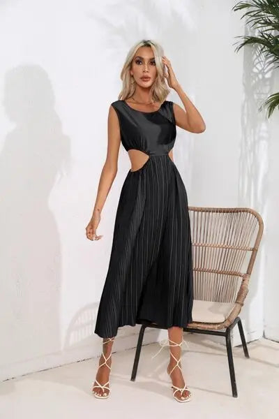 Cutout Ruched Round Neck Tank Dress Trendsi