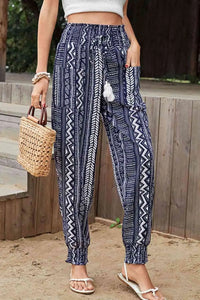 Geometric Print Tassel High-Rise Pants Trendsi
