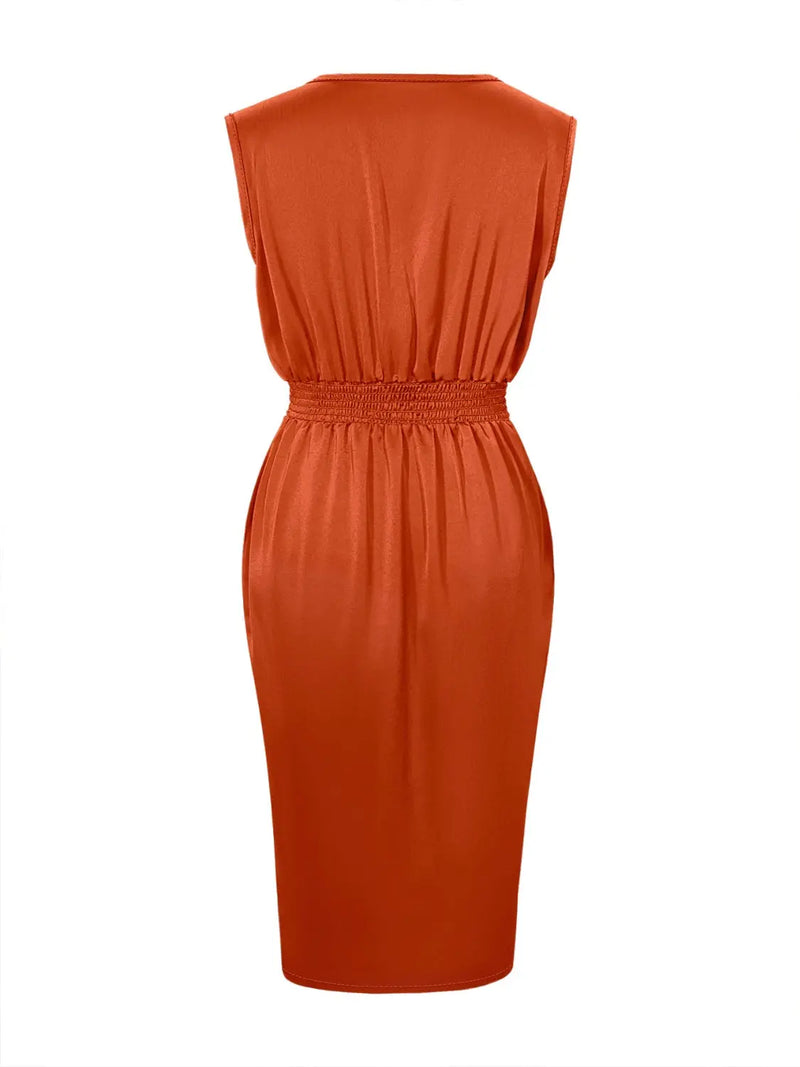 Slit Surplice Sleeveless Midi Dress Trendsi