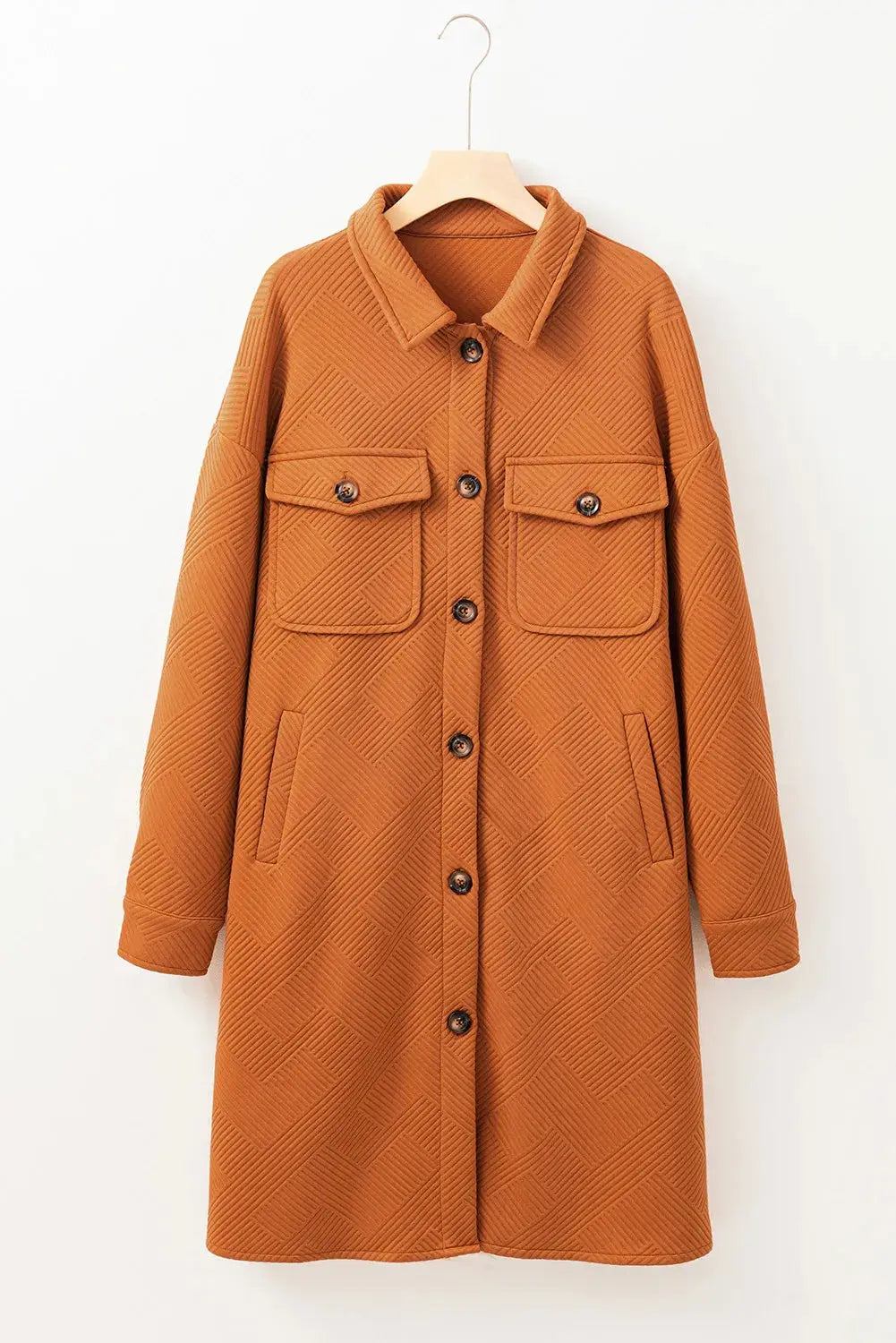 Textured Button Down Collared Neck Coat Trendsi