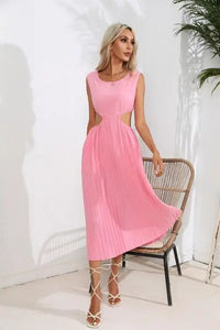 Cutout Ruched Round Neck Tank Dress Trendsi