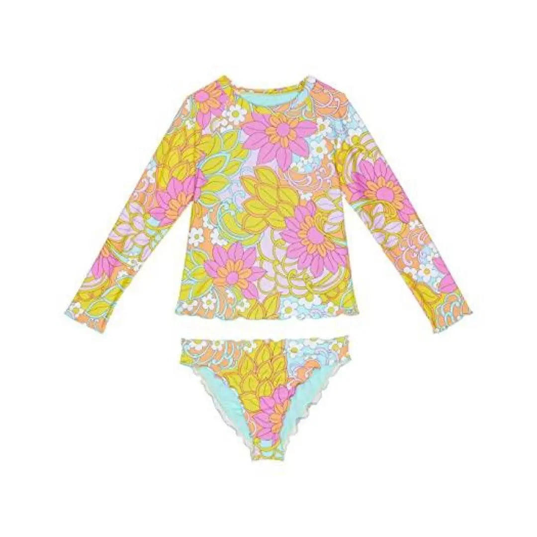 Hobie Kids' Woodstock Two-Piece Rashguard Swimsuit in Multi Hobie Girls