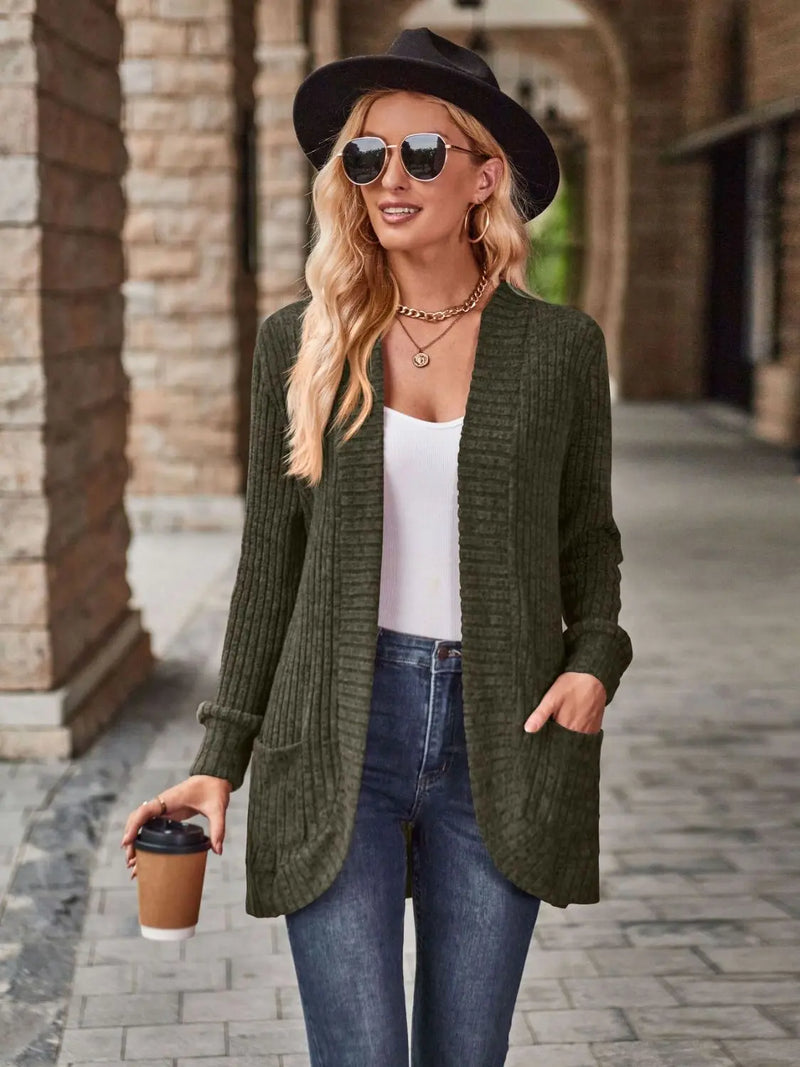Open Front Cardigan with Pockets Trendsi