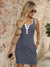 Striped Button Front Wide Strap Tank Dress Trendsi