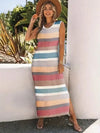 Slit Striped Round Neck Sleeveless Dress Trendsi