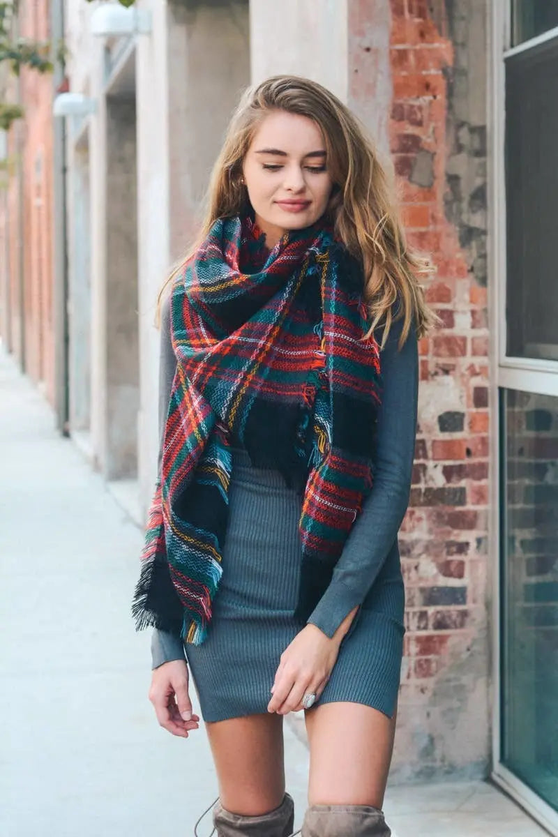 Classic Plaid Blanket Scarf Makuwa Swim Wear