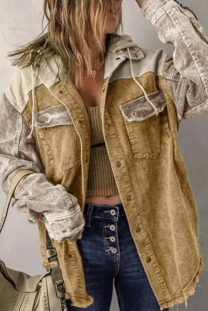 UNISHE - Patchwork Color Contrast Double-pocket Hoody Jacket TOPW1453 Makuwa Swim Wear