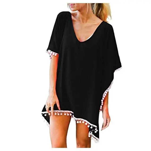 Chiffon Tassels Beachwear Women Swimsuit Cover Up Makuwa Swim Wear