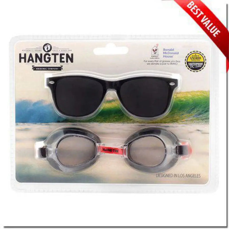 Hang Ten Kids Black Sunglasses and Swim Goggles Set Hangten