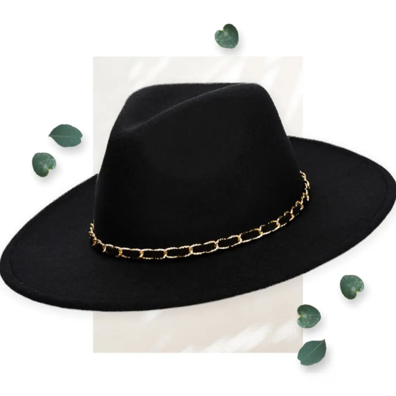 SDH Women’s Faux Felt Fedora w/ Gold Chain Trim San Diego Hat Co.