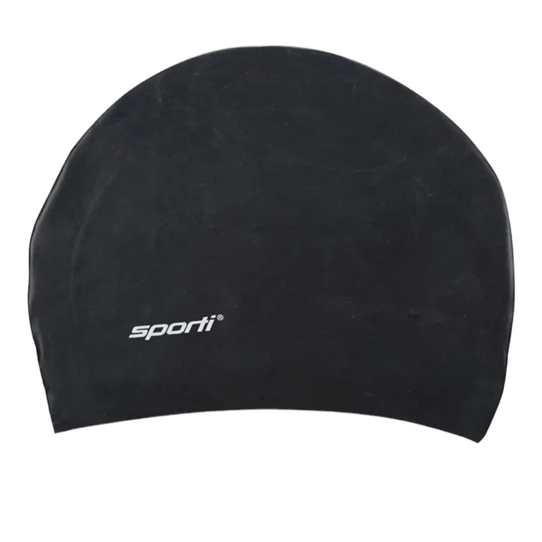 Sporti Long Hair Silicone Swim Cap Black Sporti