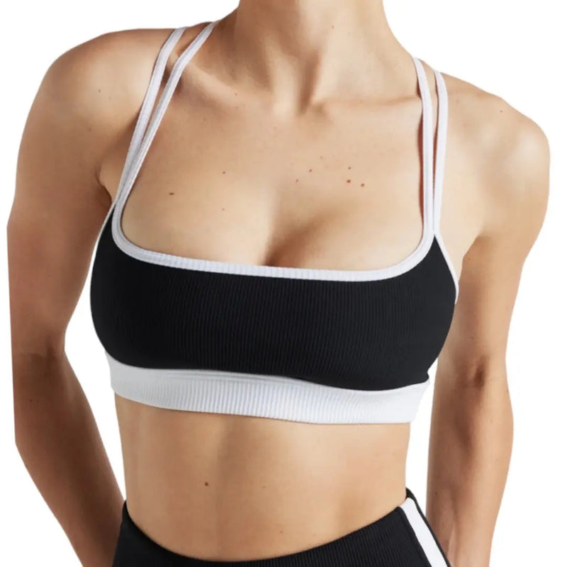 EY Black White Color Block Rib Bra Electric Yoga