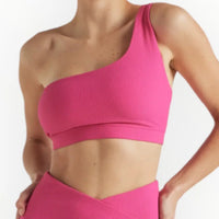 EY Pink One Shoulder Rib Bra Electric Yoga