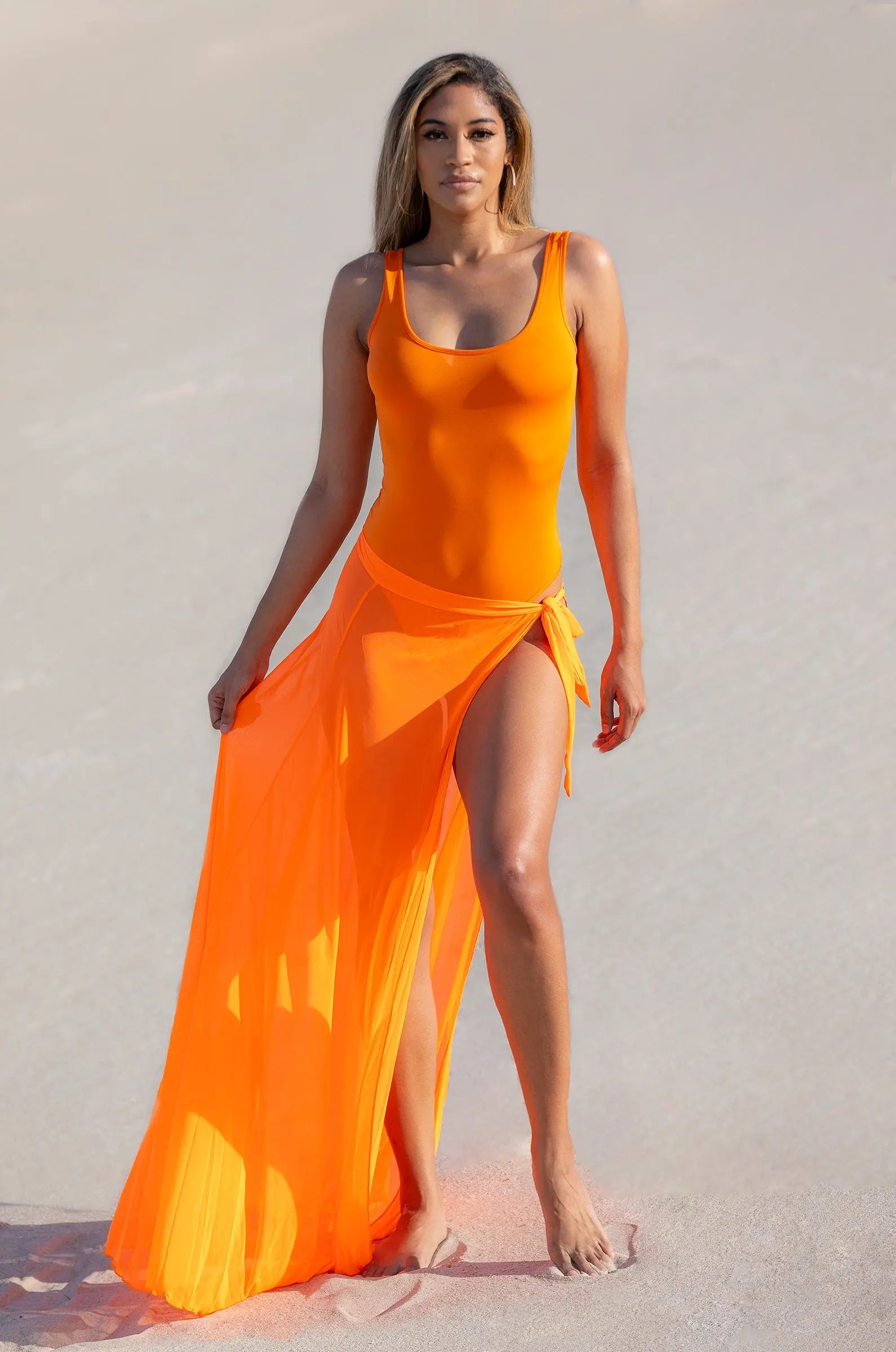 Orange Tropical Sheer Cover Up - Makuwa Swim Wear