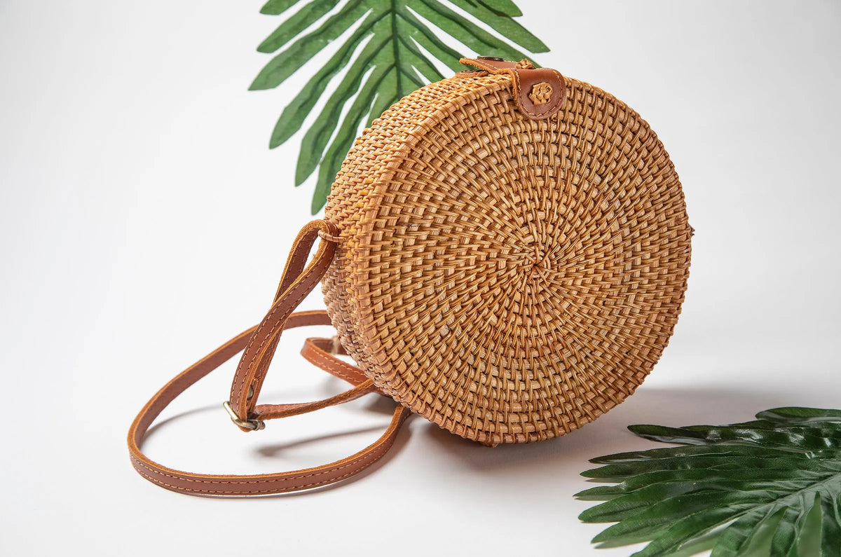 Small Round Woven Ata Rattan Bag