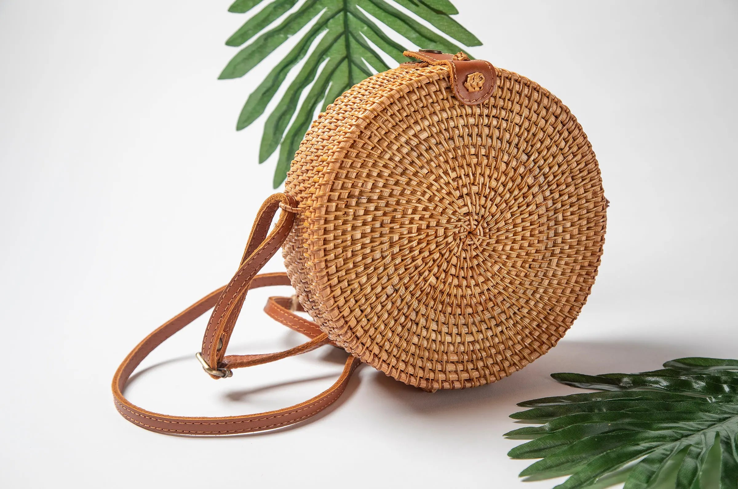 Small Round Woven Ata Rattan Bag