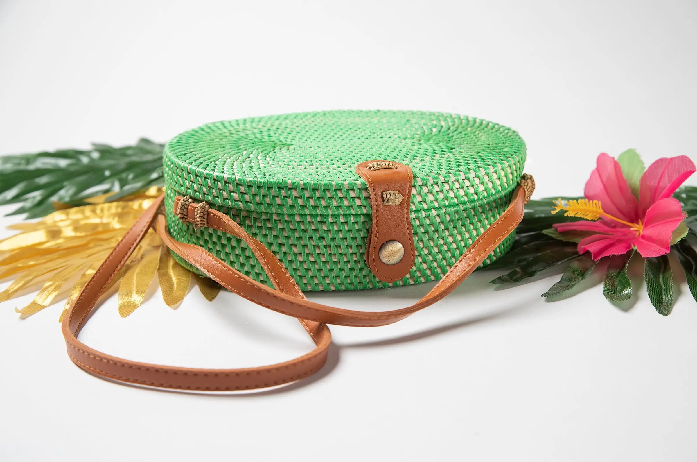 Green Summer Woven Ata Rattan Bag - Makuwa Swim Wear