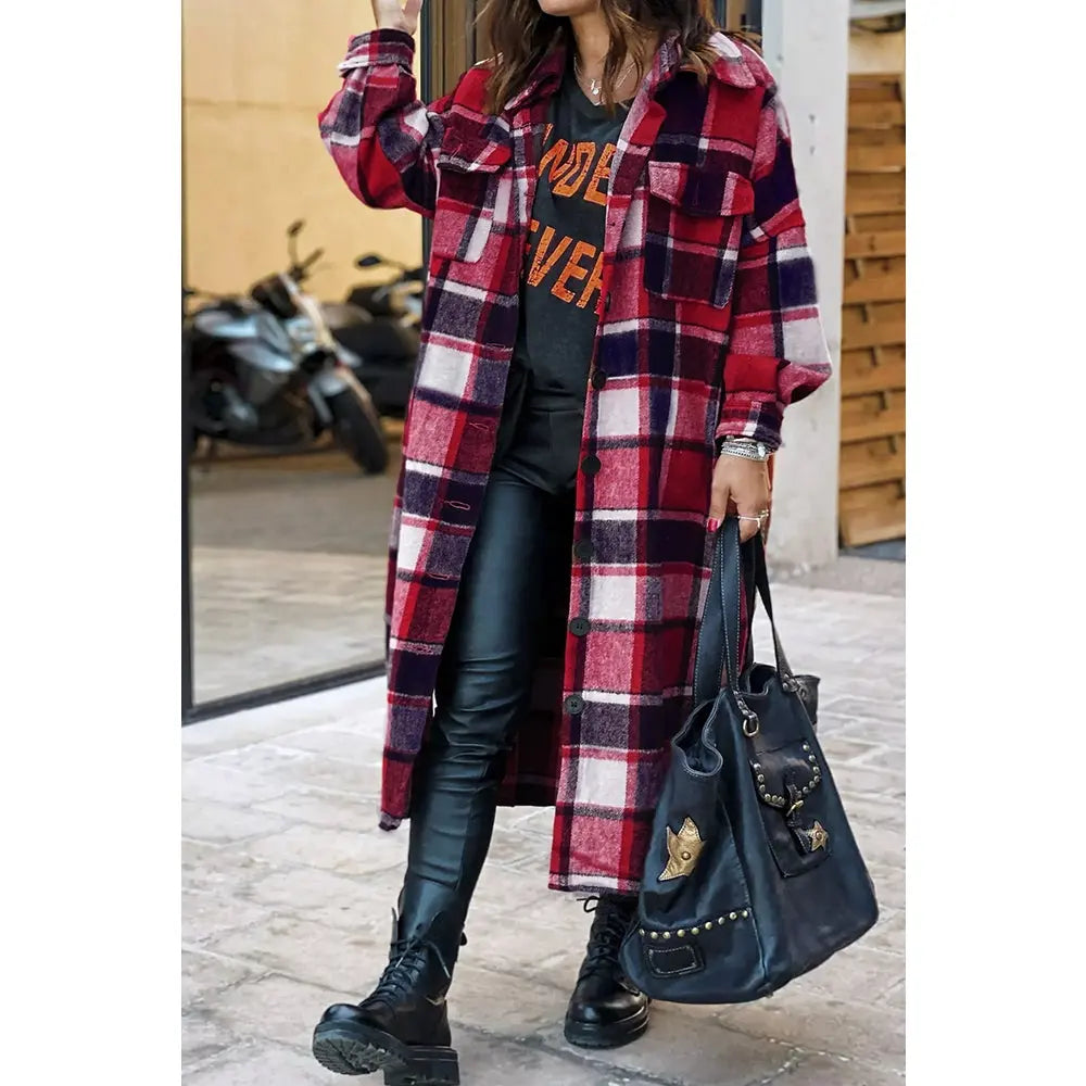 Red Plaid Flannel Shacket Jacket - Makuwa Swim Wear