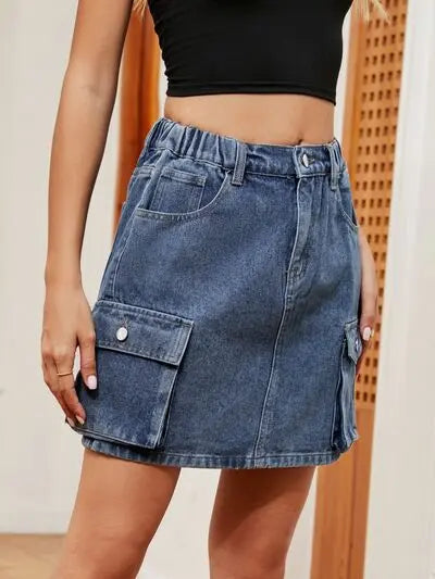 High Waist Denim Skirt Trendsi