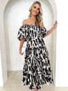 Printed Smocked Off-Shoulder Tiered Dress Trendsi