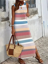 Slit Striped Round Neck Sleeveless Dress Trendsi