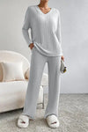 Ribbed V-Neck Top and Pants Set Trendsi
