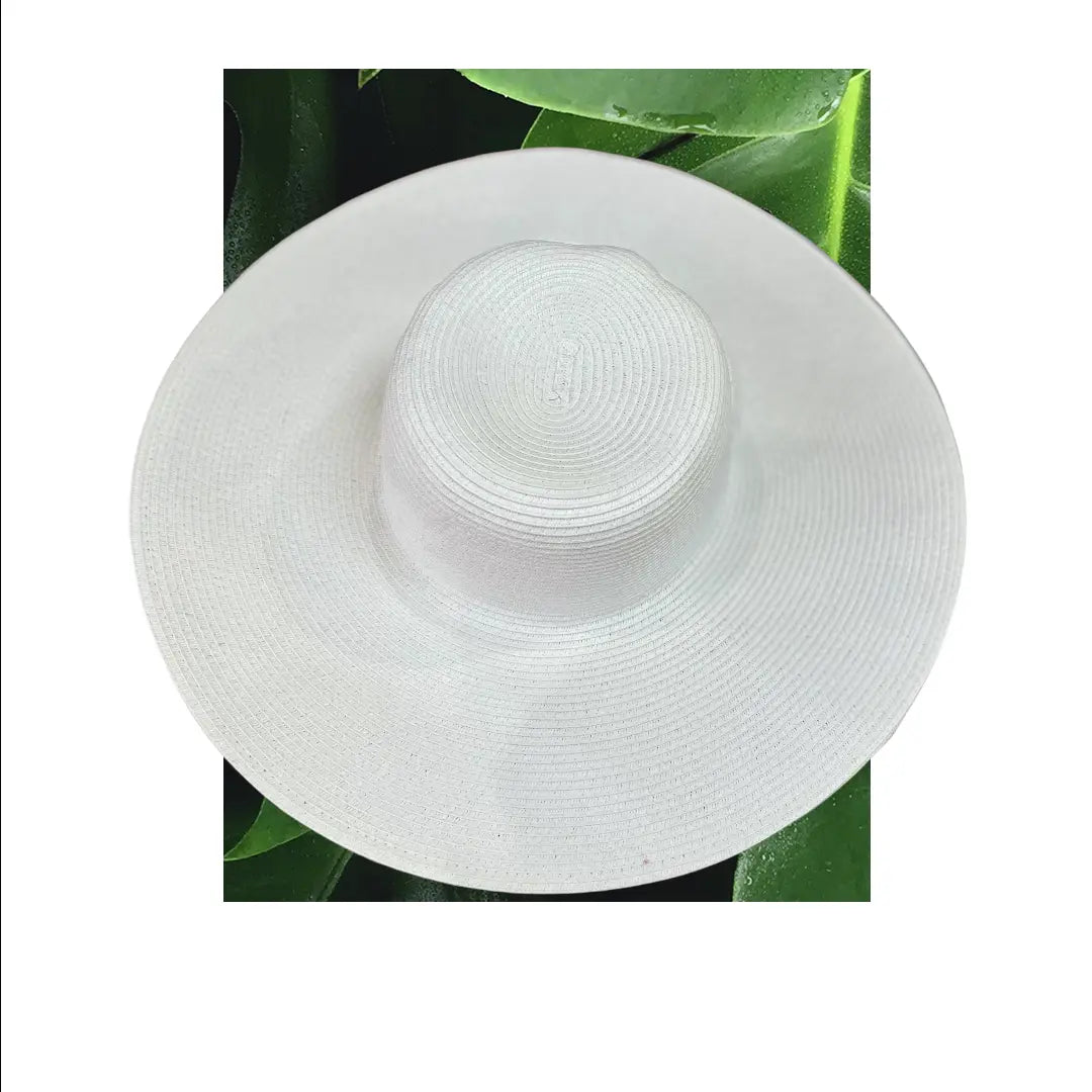 All White Women's Fashion Sun Hat  Large Brim Straw - Makuwa Swim Wear