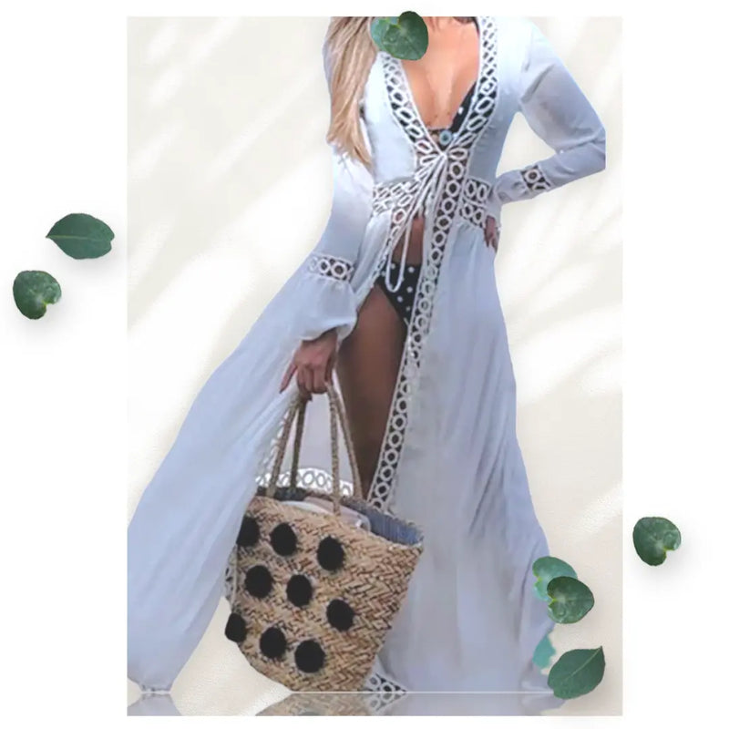 Women’s Long Sleeve Dress All white Beachwear Cover Up One Size WearMSW
