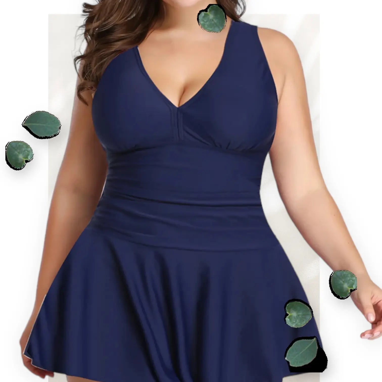 MSW Navy Classic One-Piece V-Neck Swimdress Tummy Control Plus Size Makuwa Swim Wear