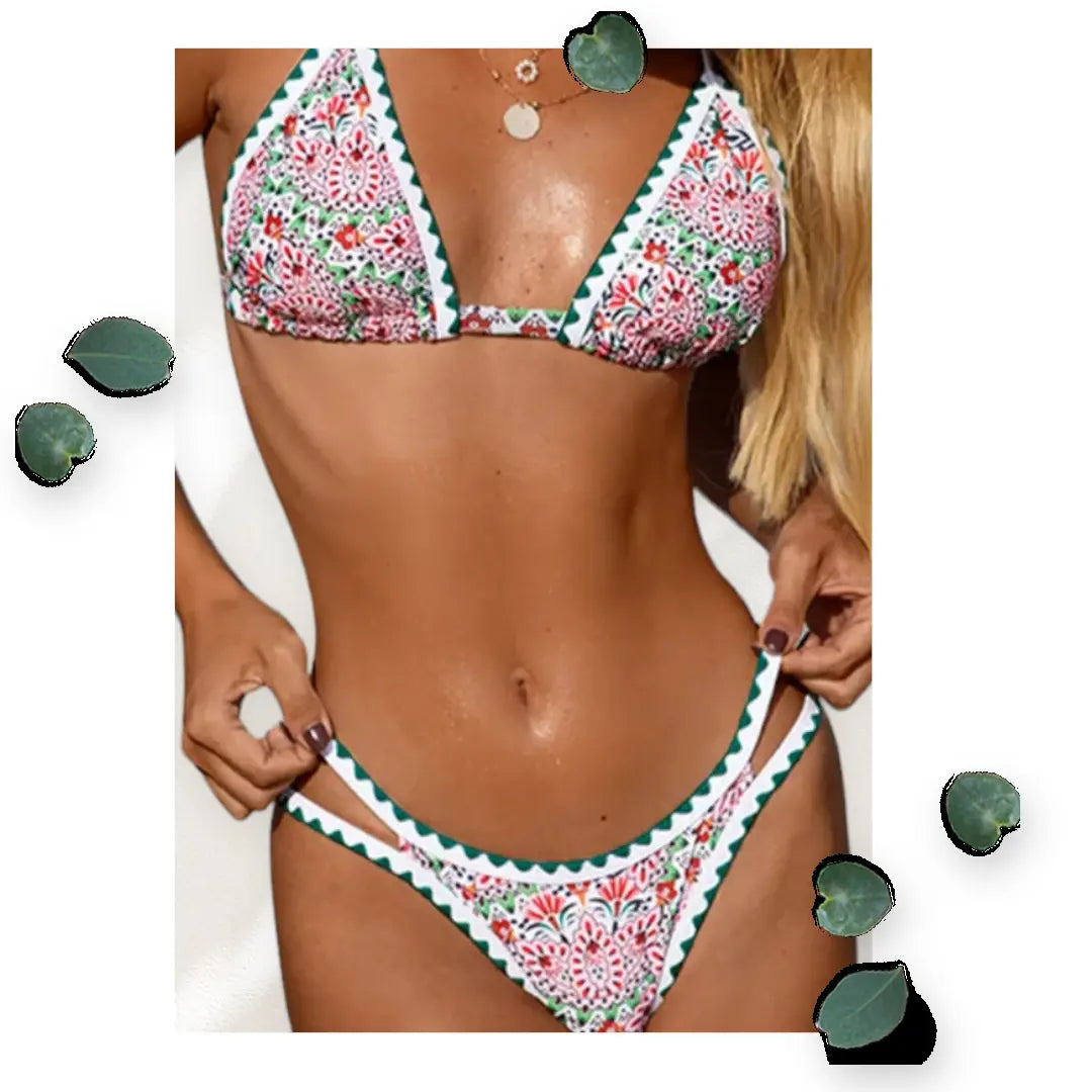 Women’s Pink  Floral Print Bikini Two Pieces Makuwa Swim Wear