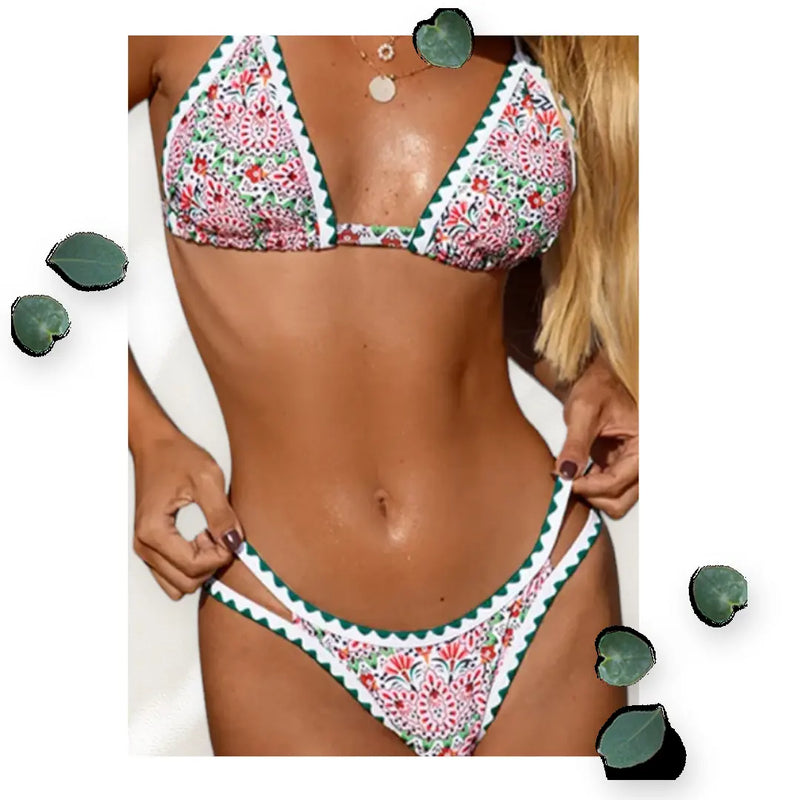 Women’s Pink  Floral Print Bikini Two Pieces Makuwa Swim Wear