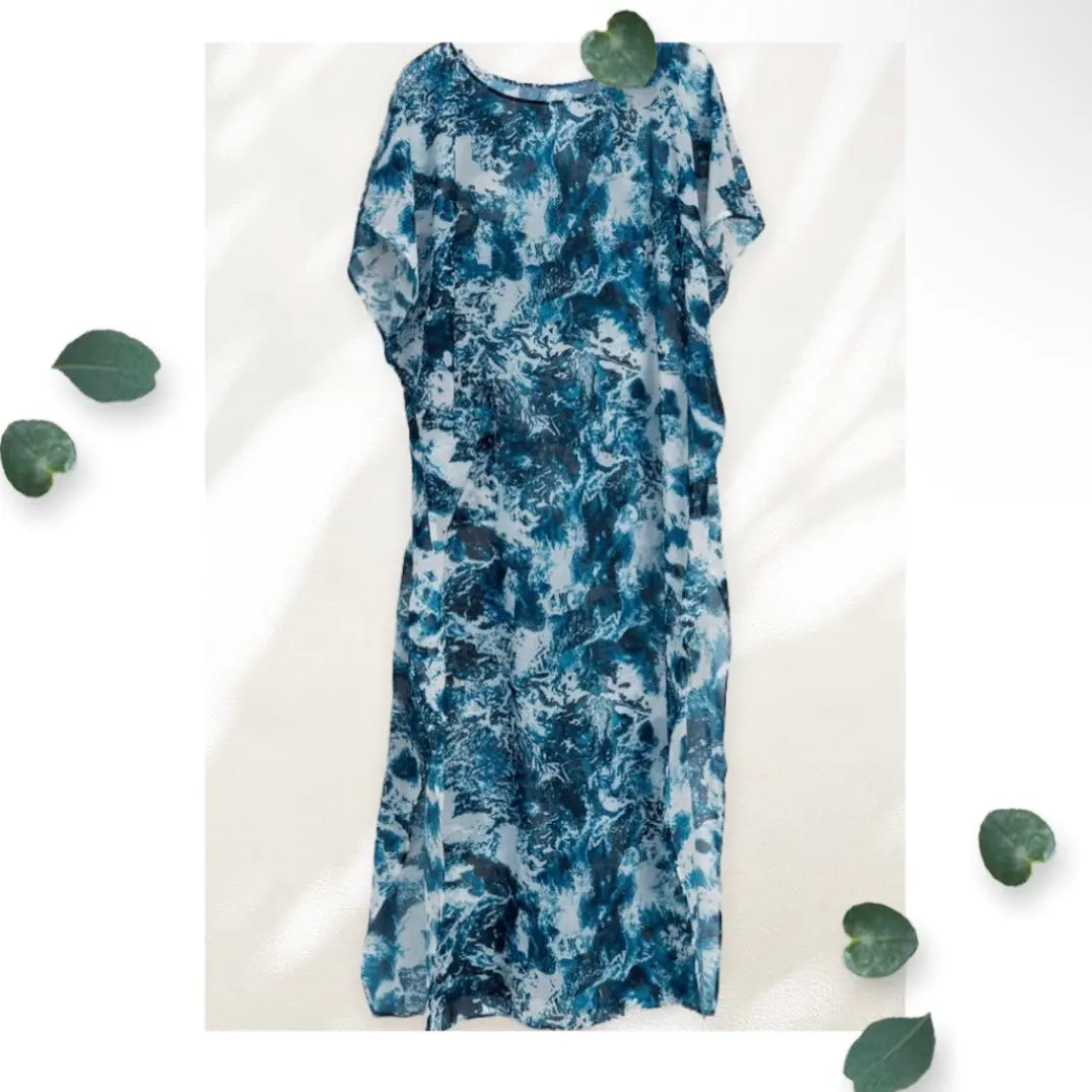 Dark Blue Sheer Long Swimsuit Cover Up Makuwa Swim Wear