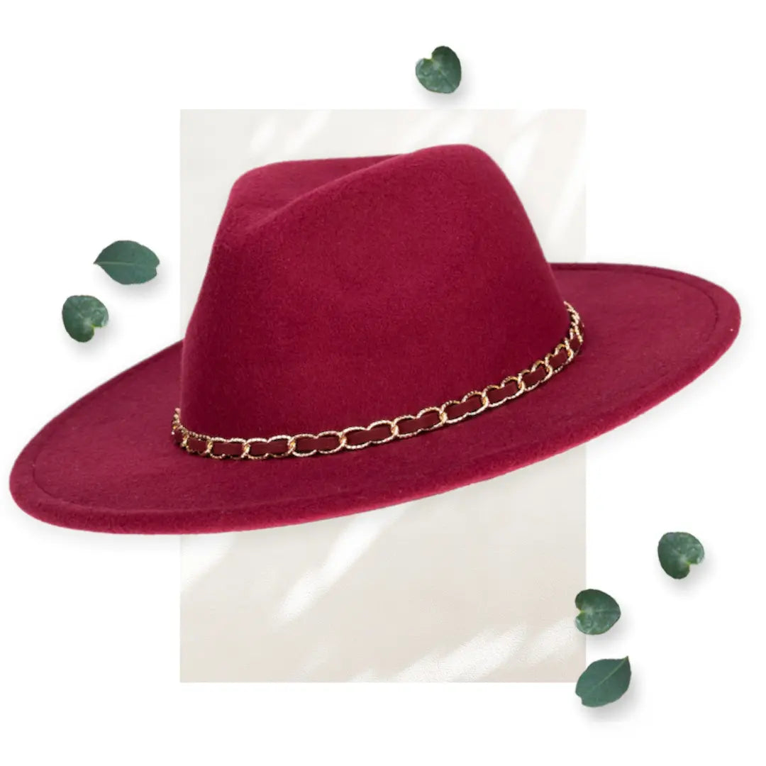 SDH Women's Faux Felt Fedora W/ Gold Chain Trim Hat WearMSW