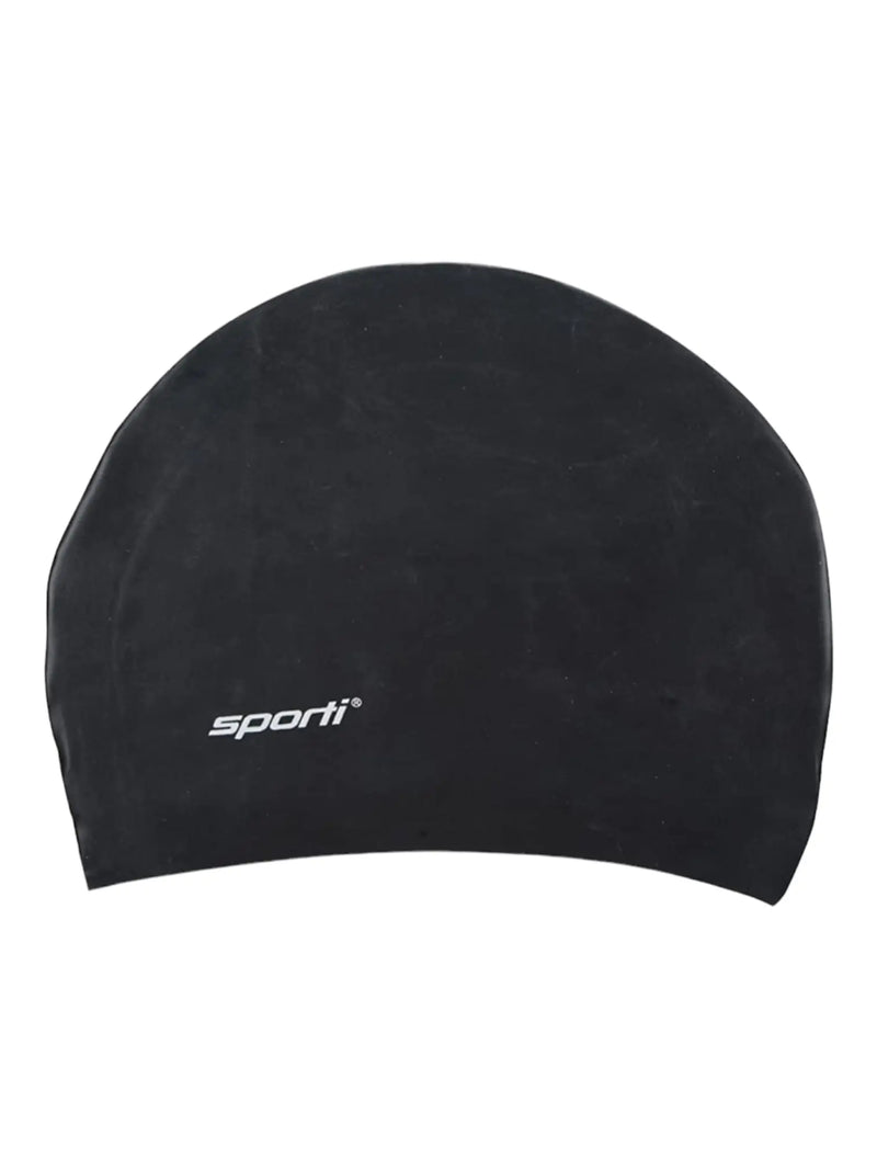 Sporti Adult’s Black Long Hair Silicone Swim Cap Sporti