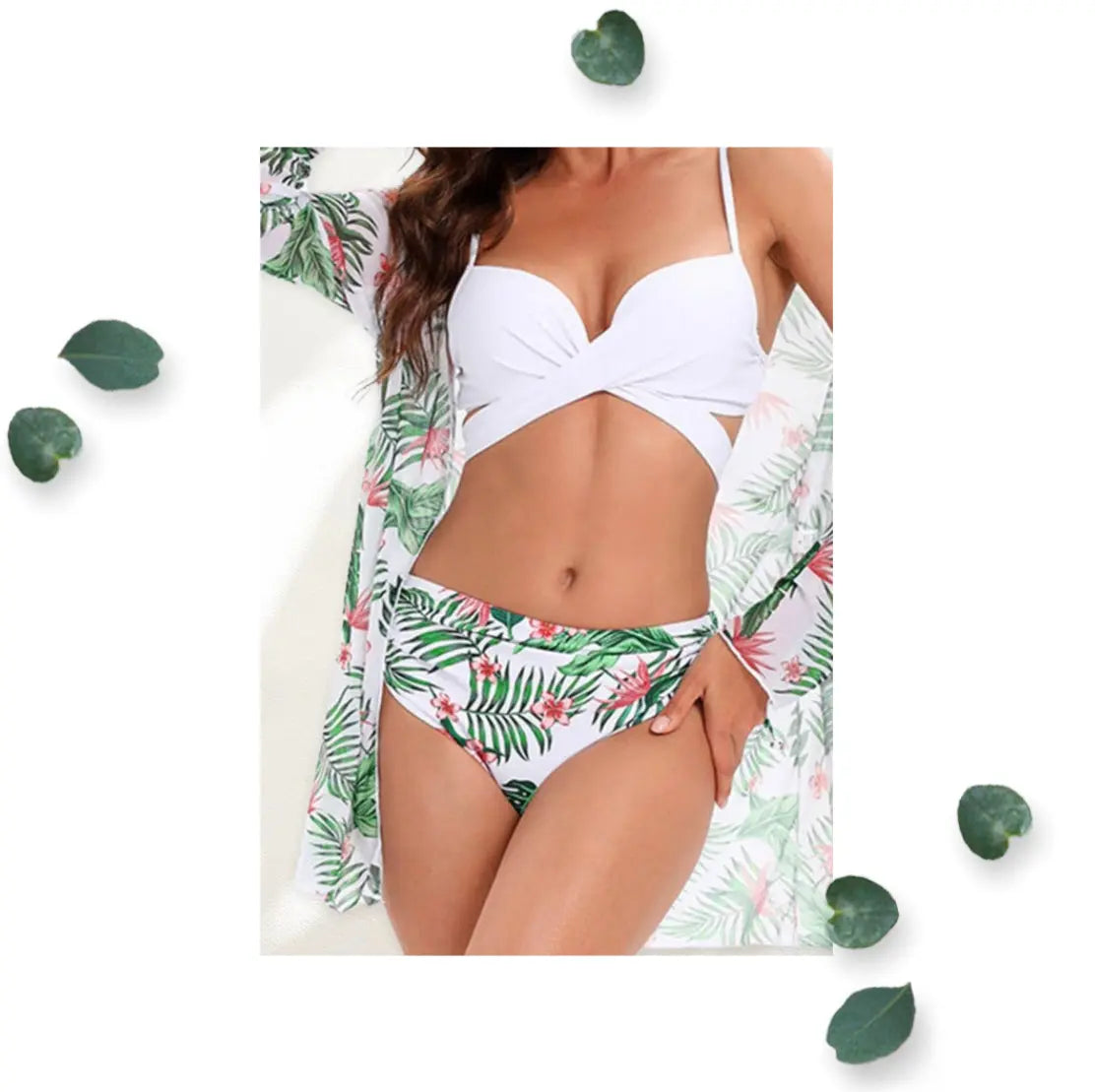 Leaf and Flower Print 3 pcs  Swimwear Bikini WearMSW
