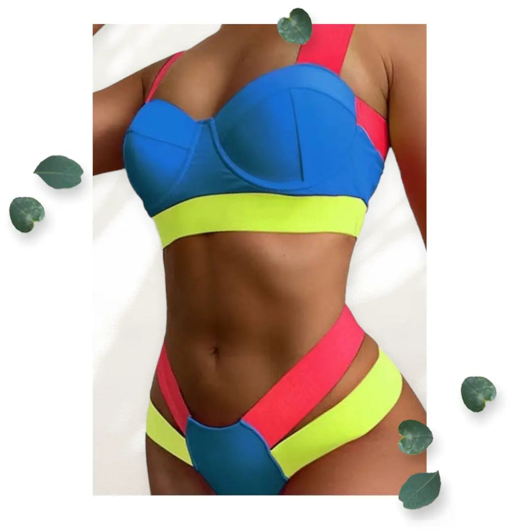 Contrast Color High-Waisted Bikini WearMSW