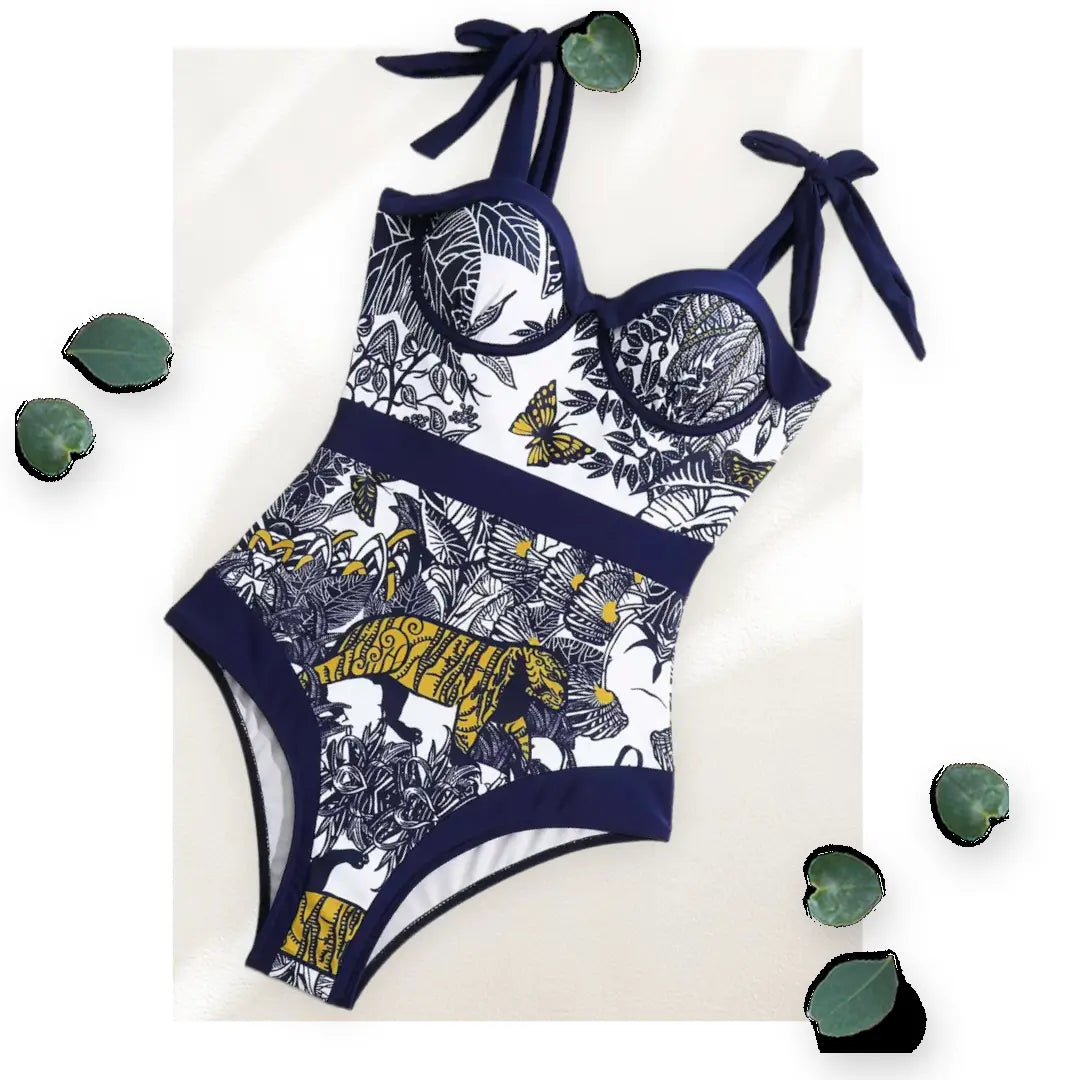 Blue Vintage Print Underwire Swimwear Makuwa Swim Wear