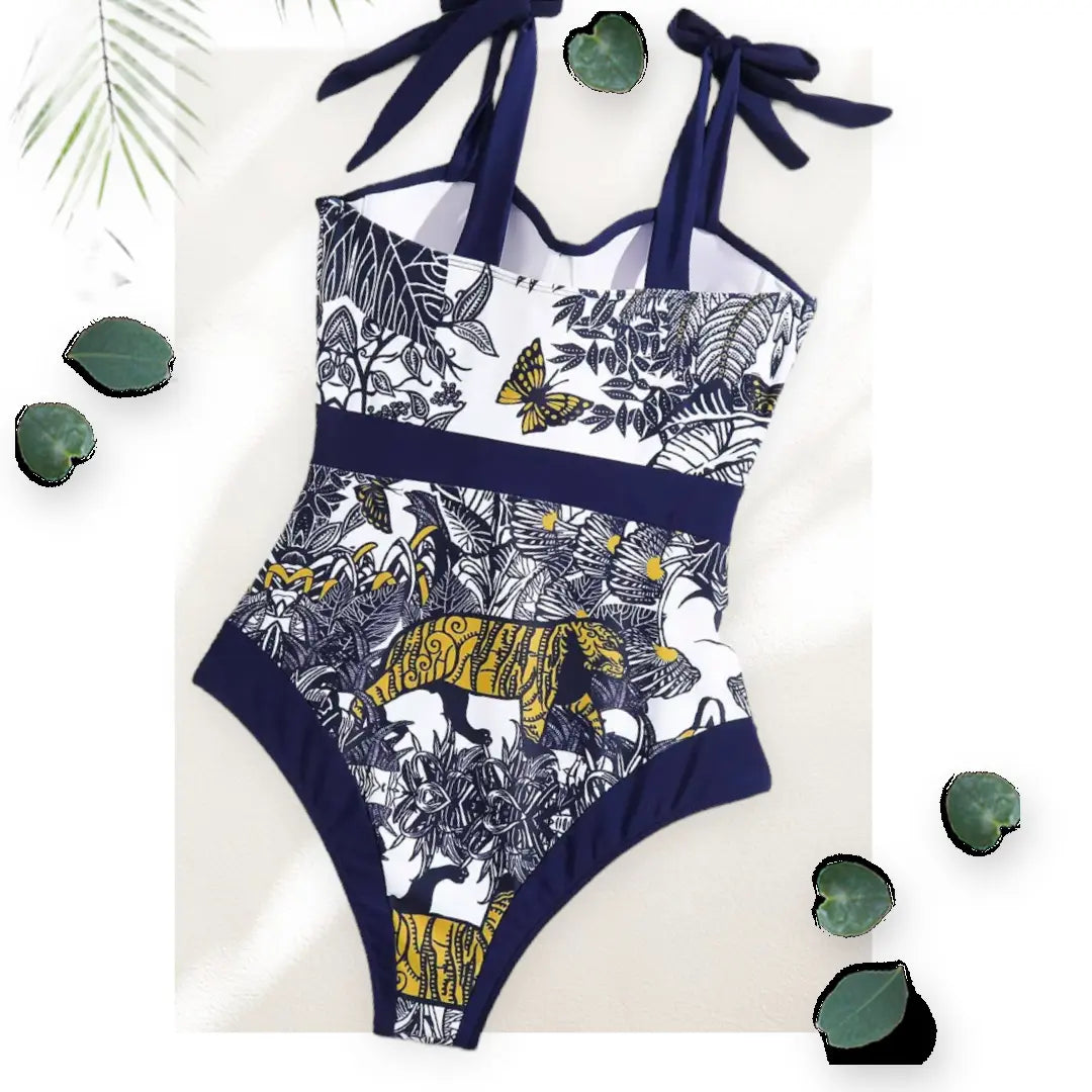 Blue Vintage Print Underwire Swimwear Makuwa Swim Wear