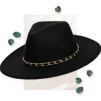 SDH Women's Faux Felt Fedora W/ Gold Chain Trim Hat WearMSW
