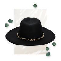 SDH Women's Faux Felt Fedora W/ Gold Chain Trim Hat WearMSW