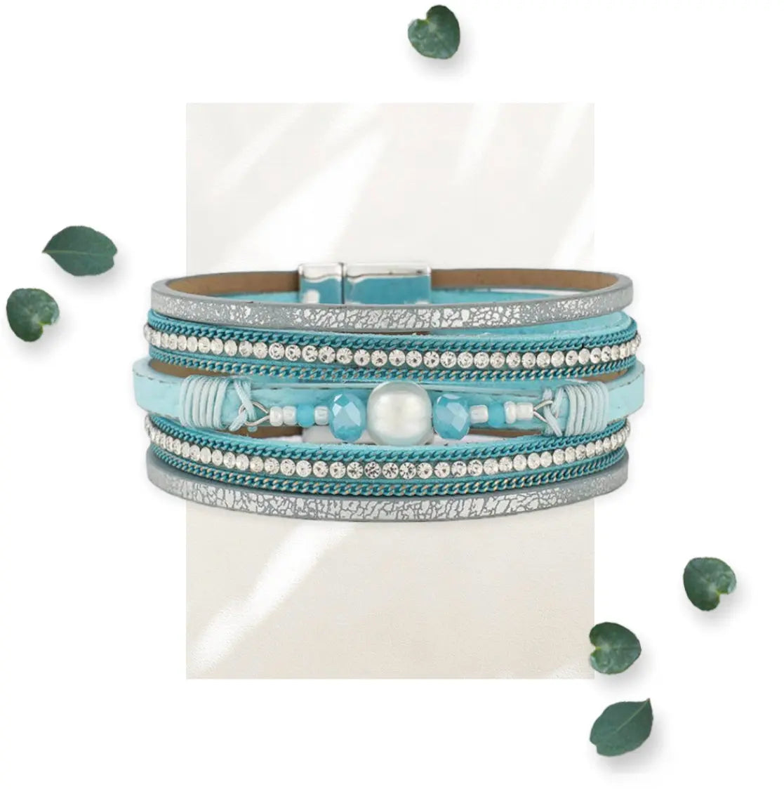 Crystal and Stones Blue Leather Bracelets WearMSW